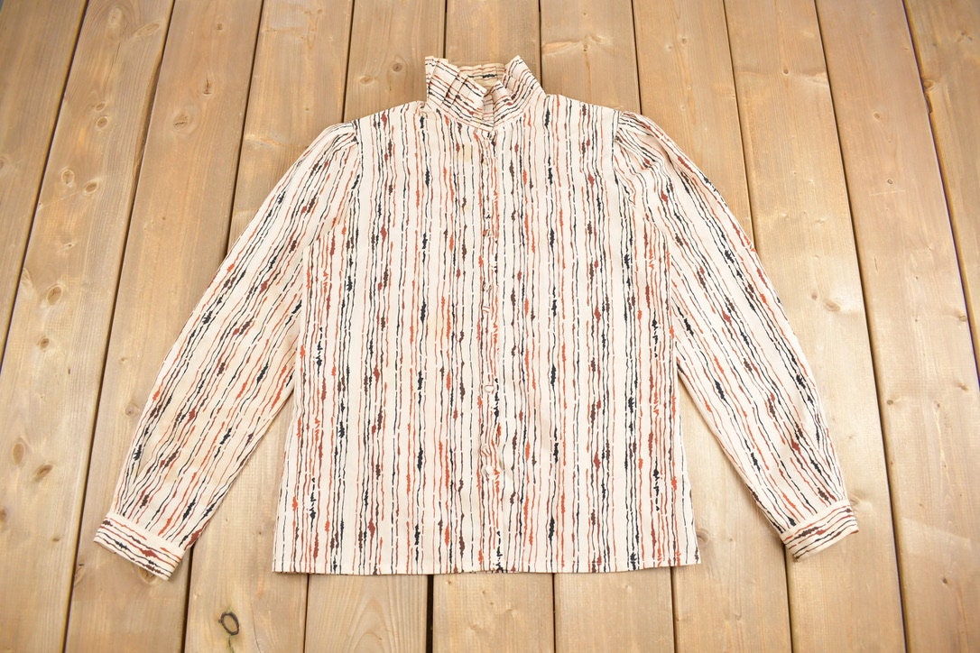 Vintage 1980s Ruffle Collar Button Up Shirt
