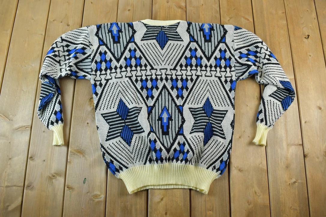 Vintage 1980s Repage Knit Abstract Pattern Crewneck Sweater / 90s Crewneck / Preppy Knits / Made In Greece