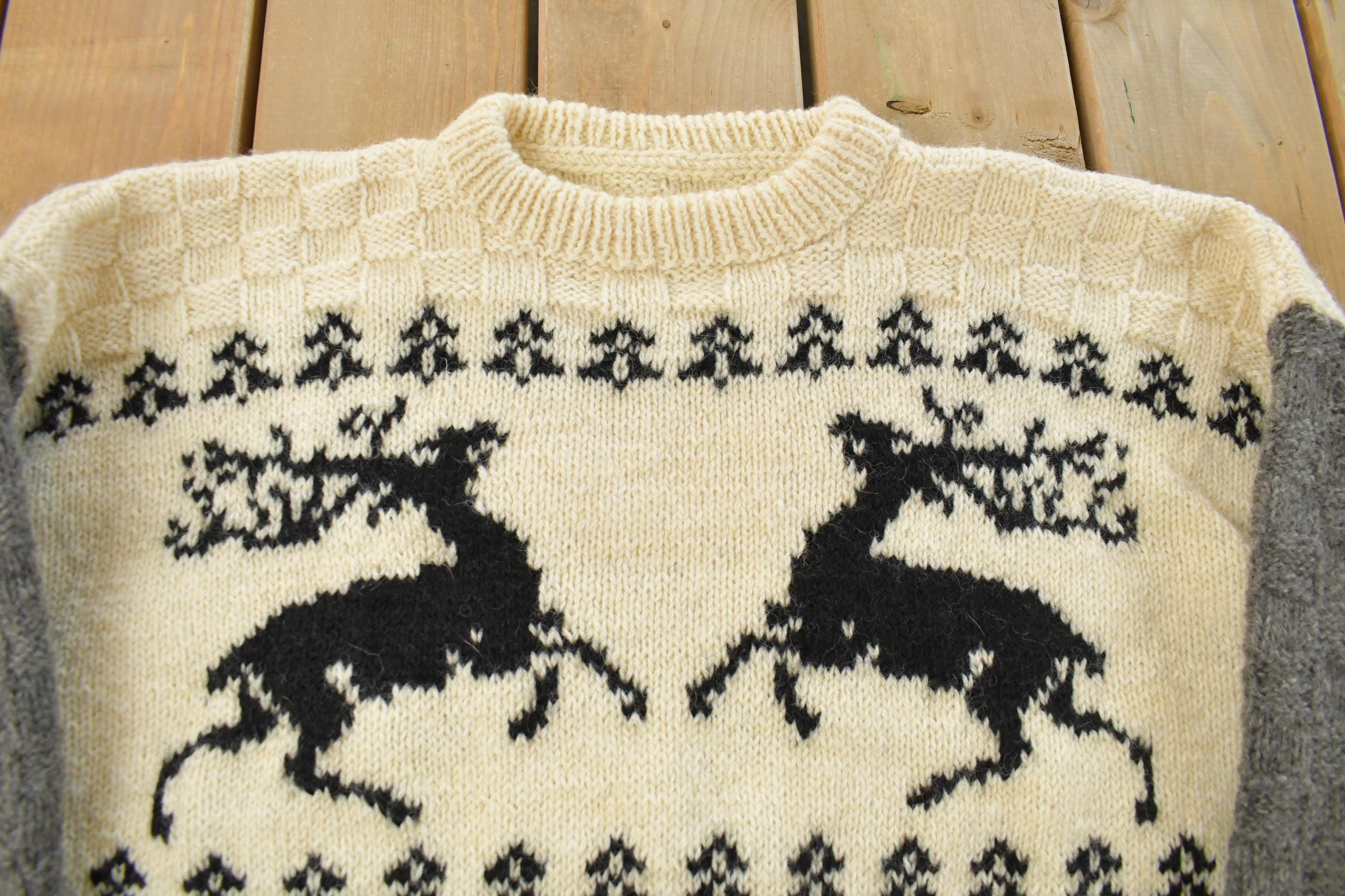 Vintage 1990s Reindeer Wool Knit Crewneck Sweater Men's Large