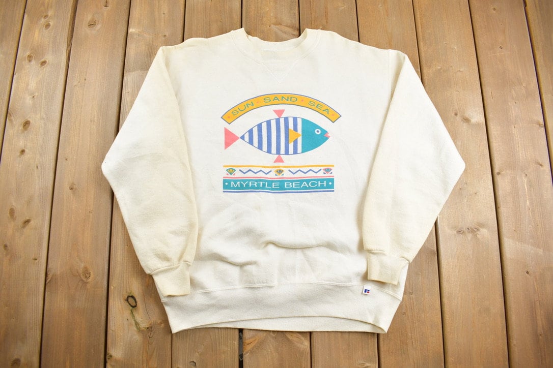 Vintage 1980s Myrtle Beach Crewneck Sweatshirt / Souvenir Sweater / 80s Russell Crewneck Made in USA / Travel And Vacation / Sun Sand Sea