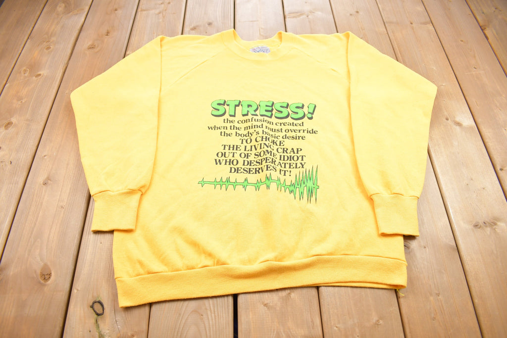 Vintage 1990s Funny Stress Raglan Crewneck Sweatshirt