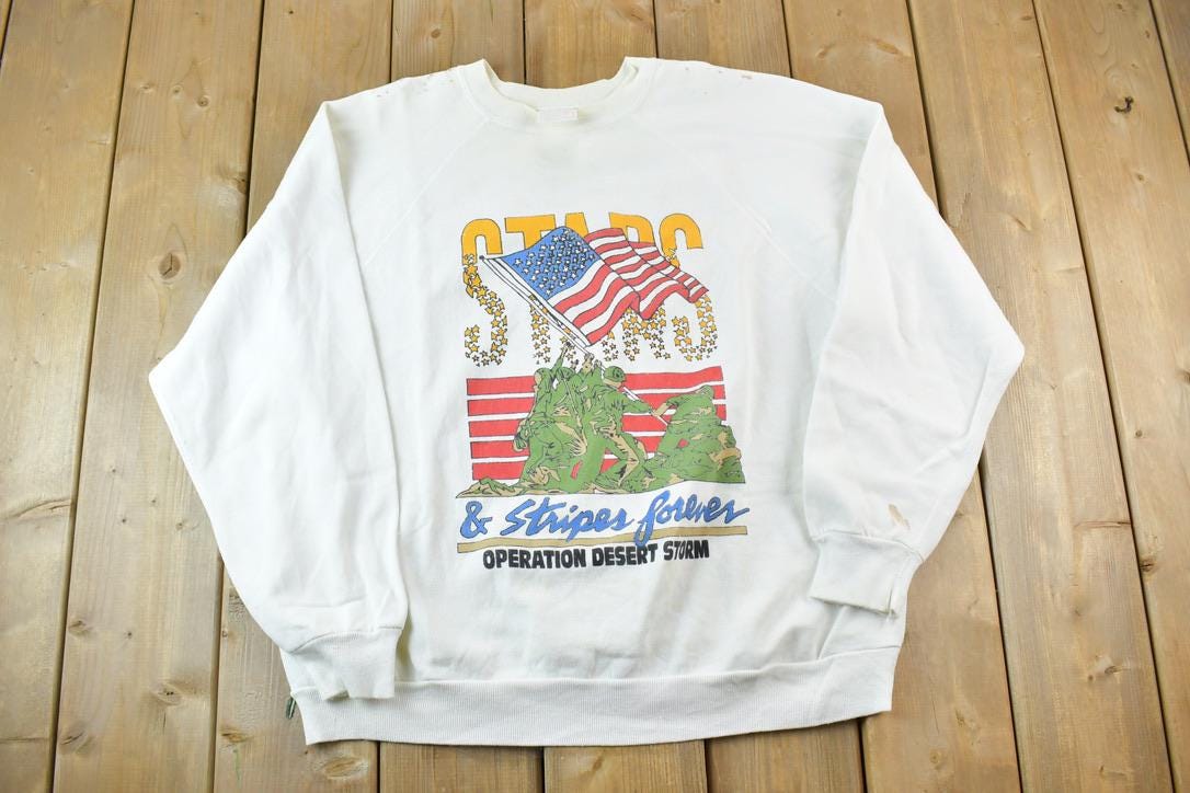 Vintage 1990 Flag Desert Storm Stars And Stripes Crewneck Sweatshirt