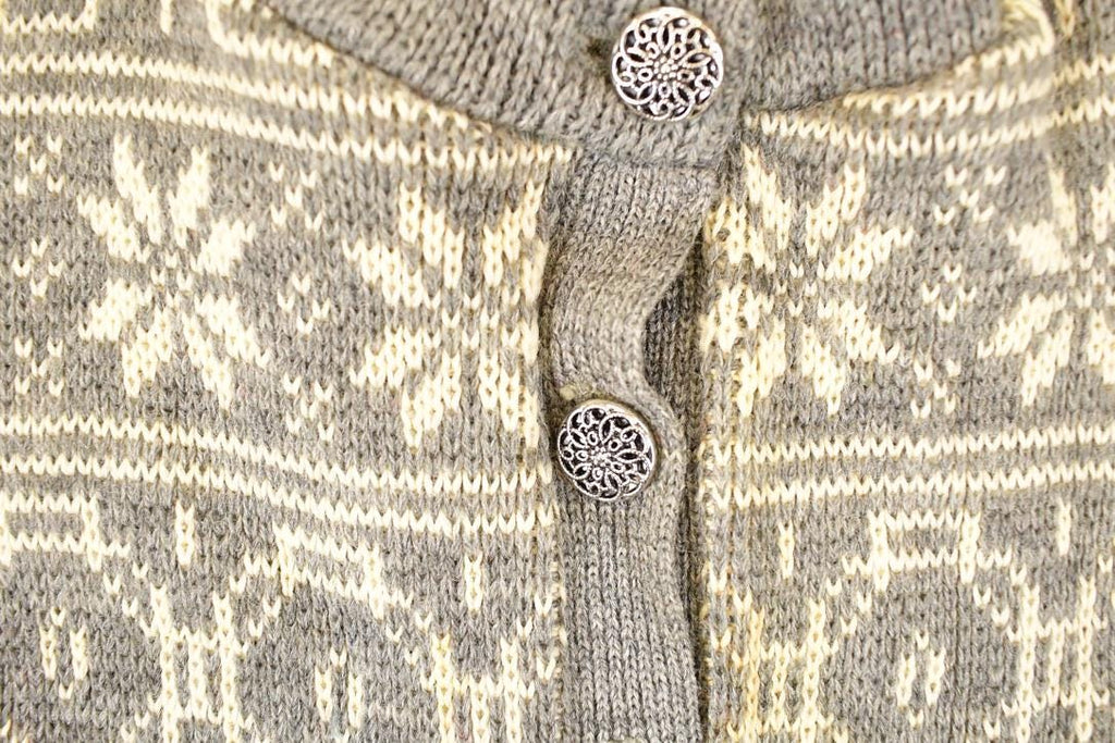 Vintage 1970's Bemidji Abstract Snowflake Wool Knit Cardigan Sweater Men's S