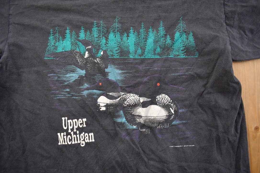 Vintage 1993 Upper Michigan Duck Themed Travel T-Shirt