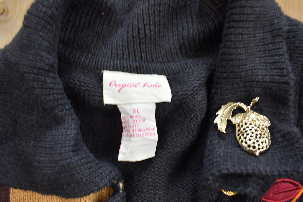 Vintage 1990s Crystal Kobe Fall Weather Embroidered Knit Cardigan Sweater