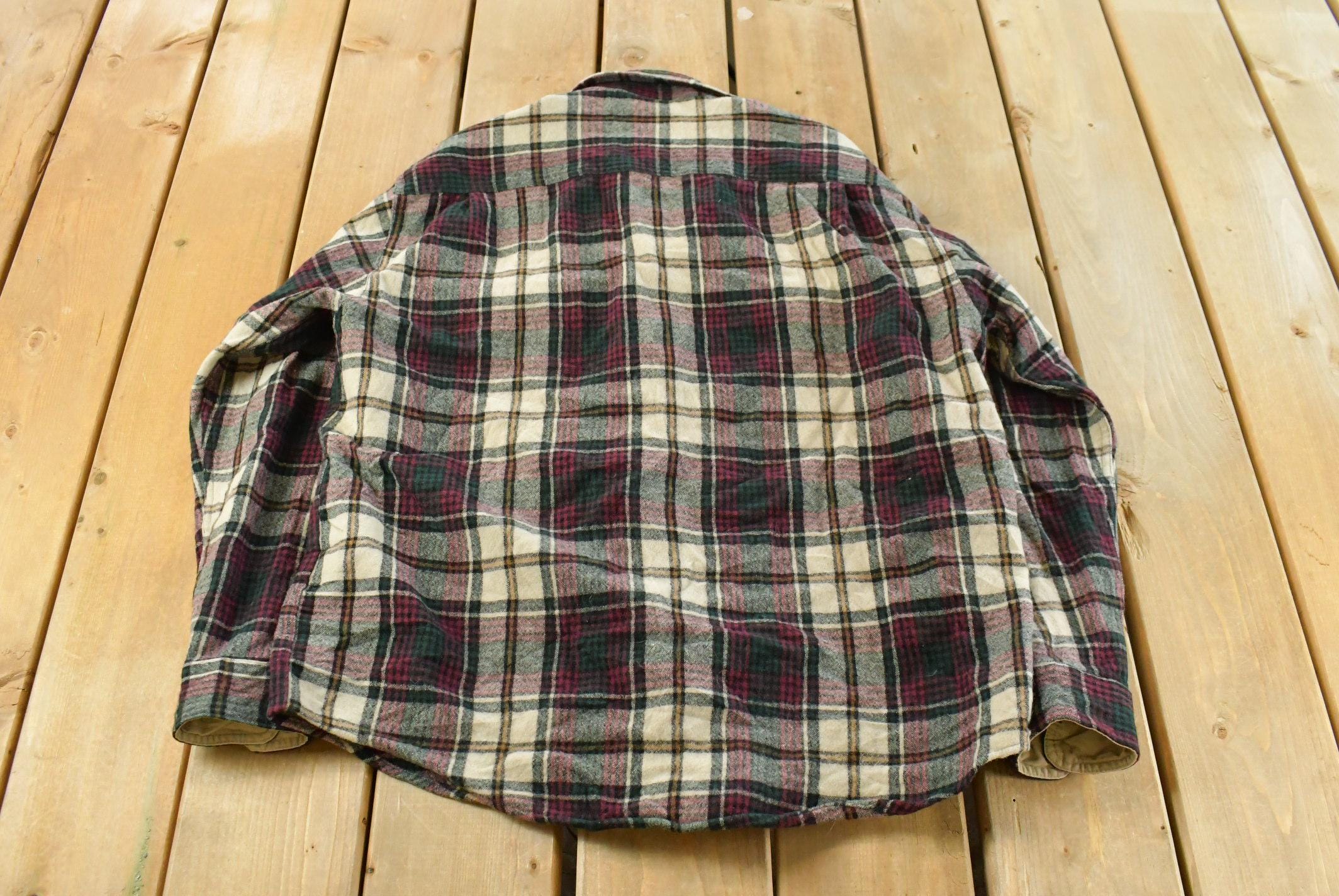 Vintage 1980s Eddie Bauer Wool Flannel Button Up Shirt Men's Large /
