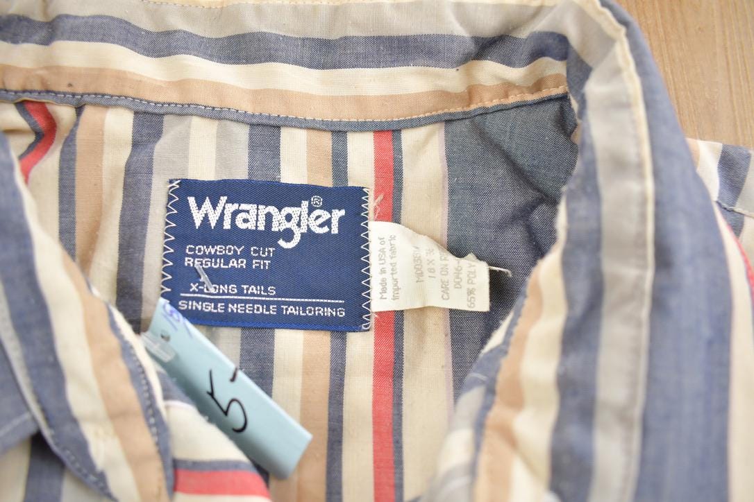 Vintage 1980s Wrangler Cowboy Cut Striped Button Up Shirt