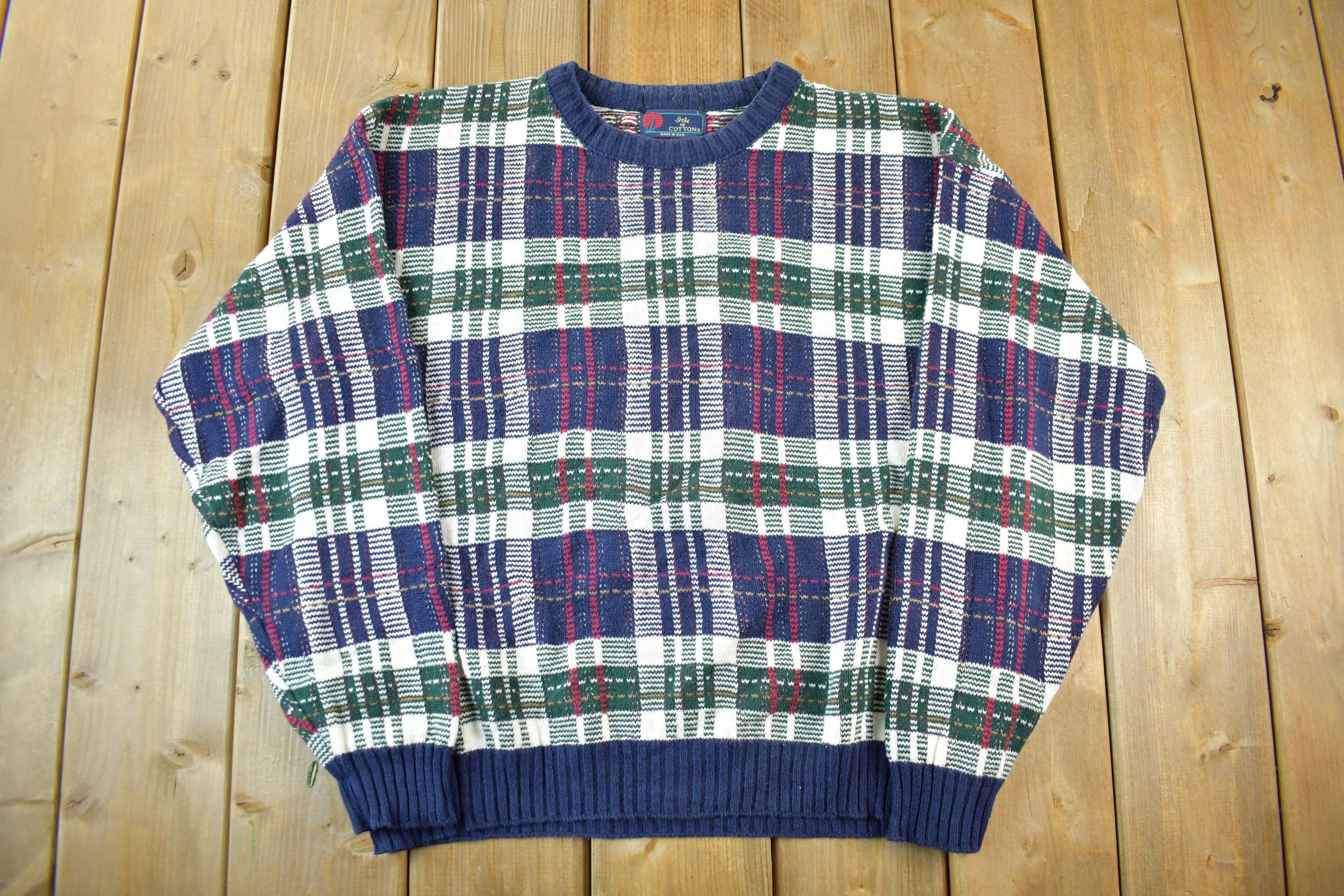 Vintage 1990s Isle of Cotton Knit Crewneck Sweater Adult Large