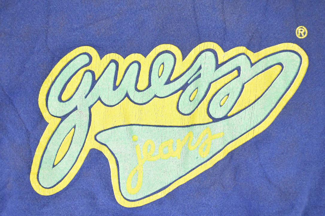 Vintage 1990s Guess Jeans Writing Logo Graphic Print Crewneck Sweatshirt Men's M
