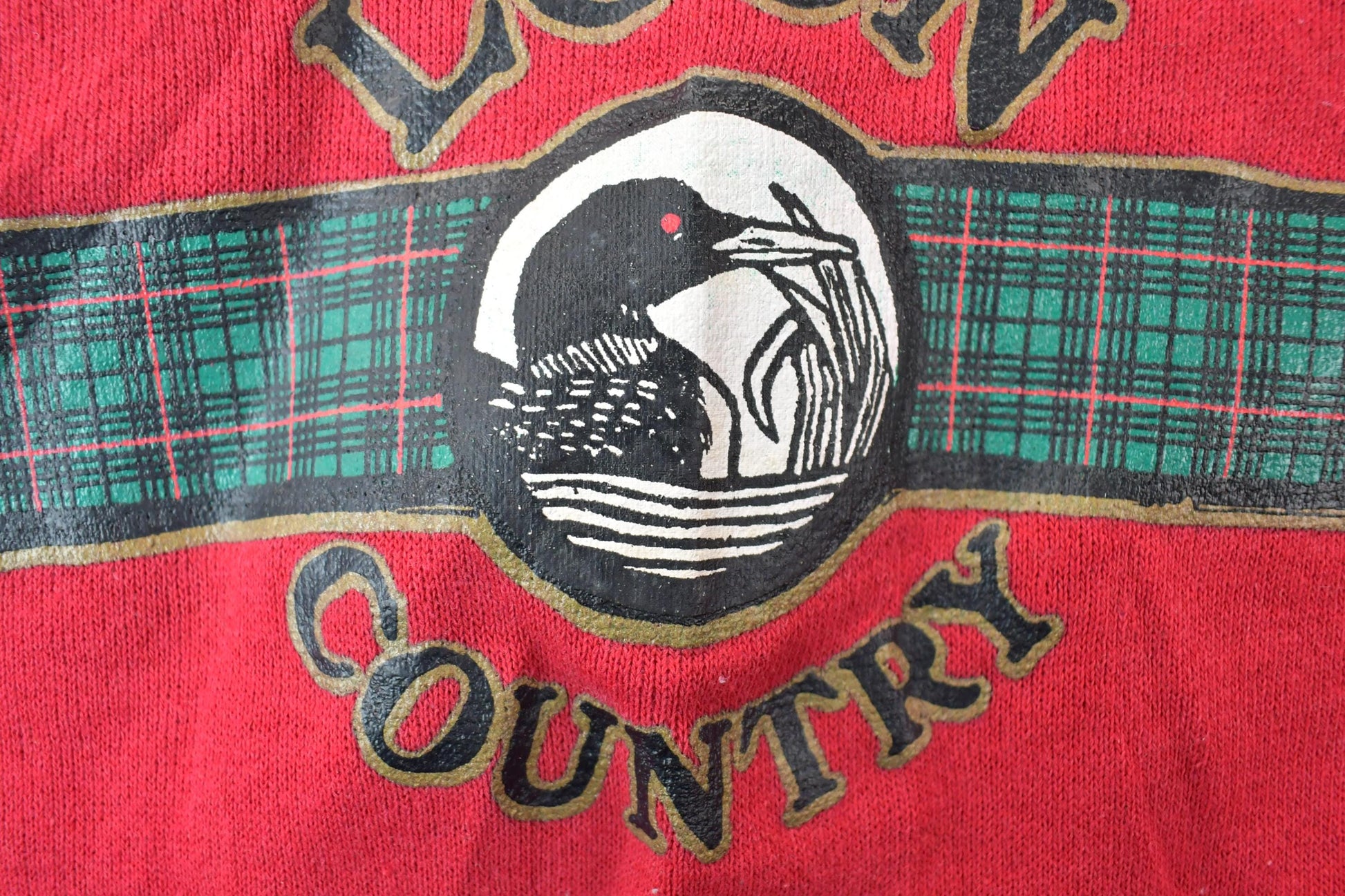 Vintage 1990s Basset Walker Loon Country Plaid Strip Crewneck / Souvenir / Vintage Sweatshirt / Wilderness Sweatshirt / Made In USA