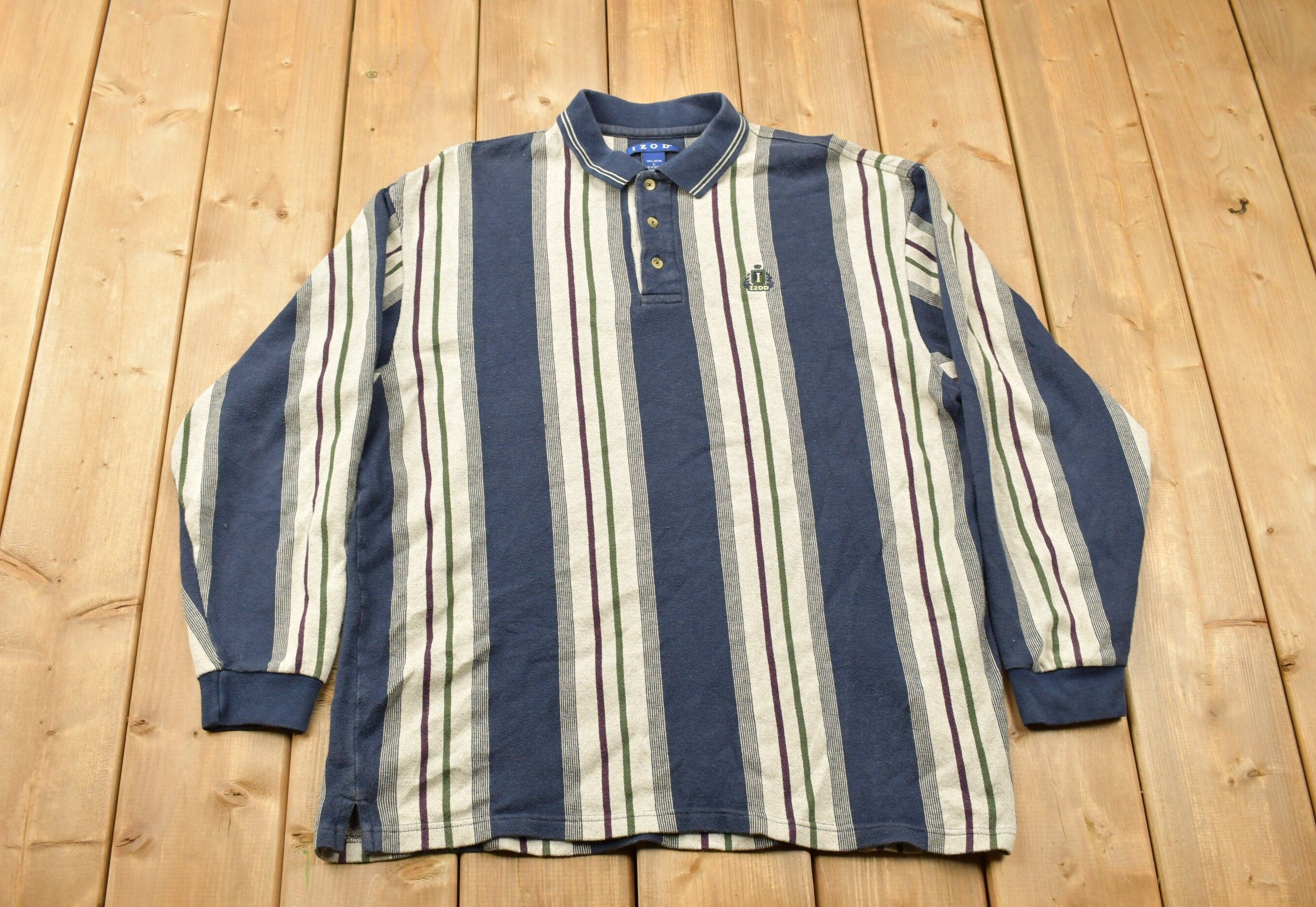 Vintage 1990s Izod Striped Collared Sweatshirt  90s Ralph Izod  Streetwear  Color Block  Collared Shirt  Casual Wear  Striped Izod