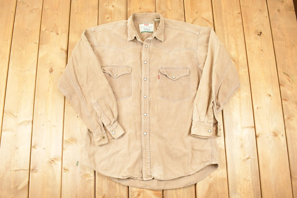 Vintage 1990s Tan Levis Button Up Shirt Men's L