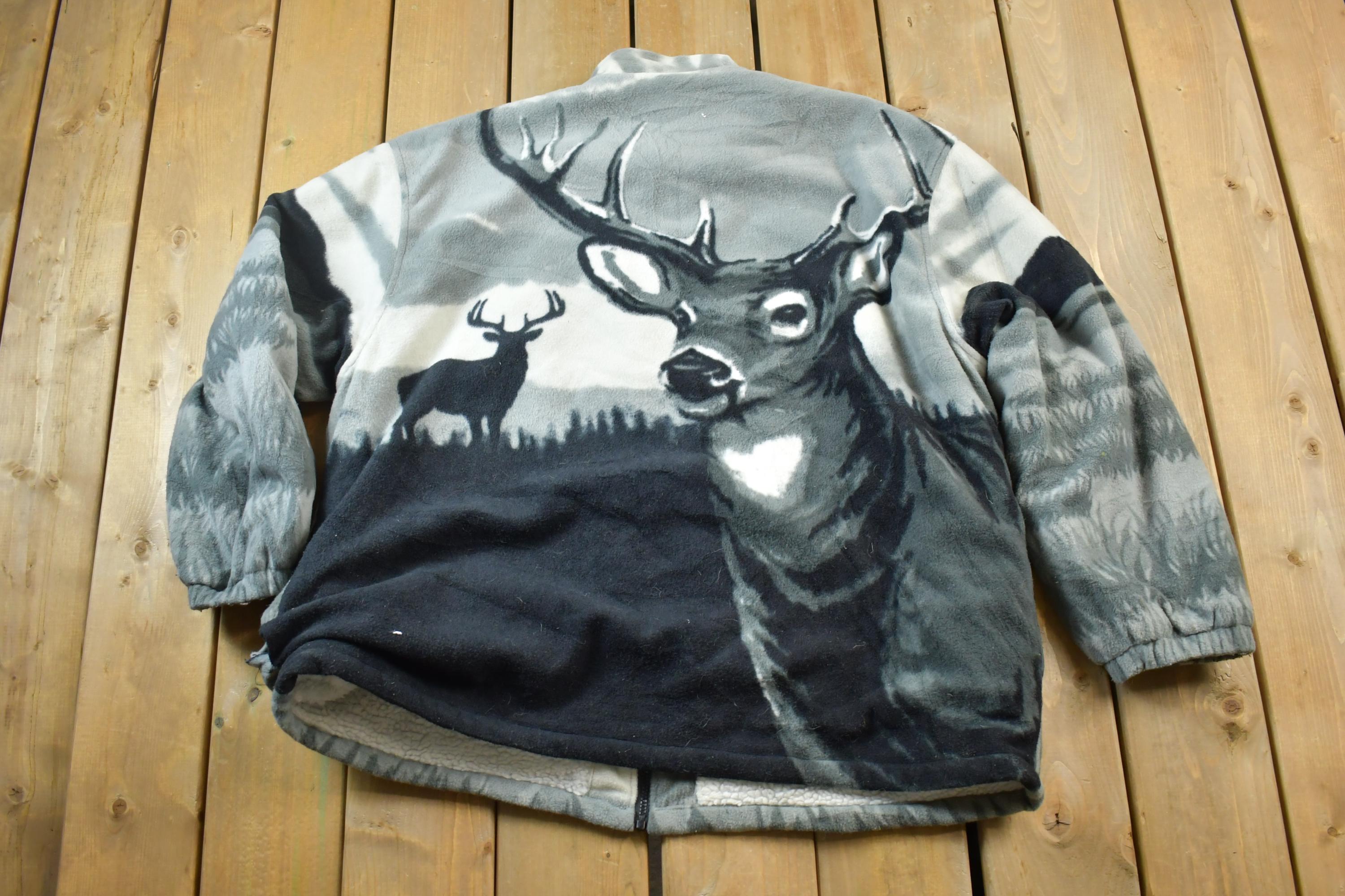 Vintage 1990s All Over Print Big Buck Deer Fleece Sweater