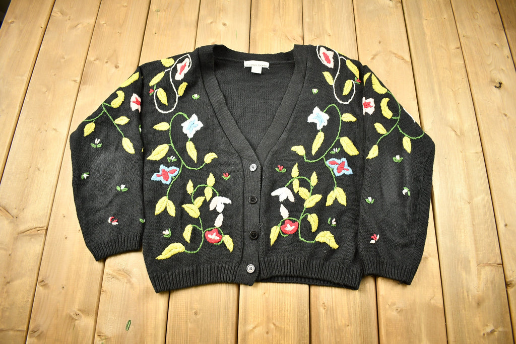 Vintage 1990s Floral Embroidered Cardigan Sweater