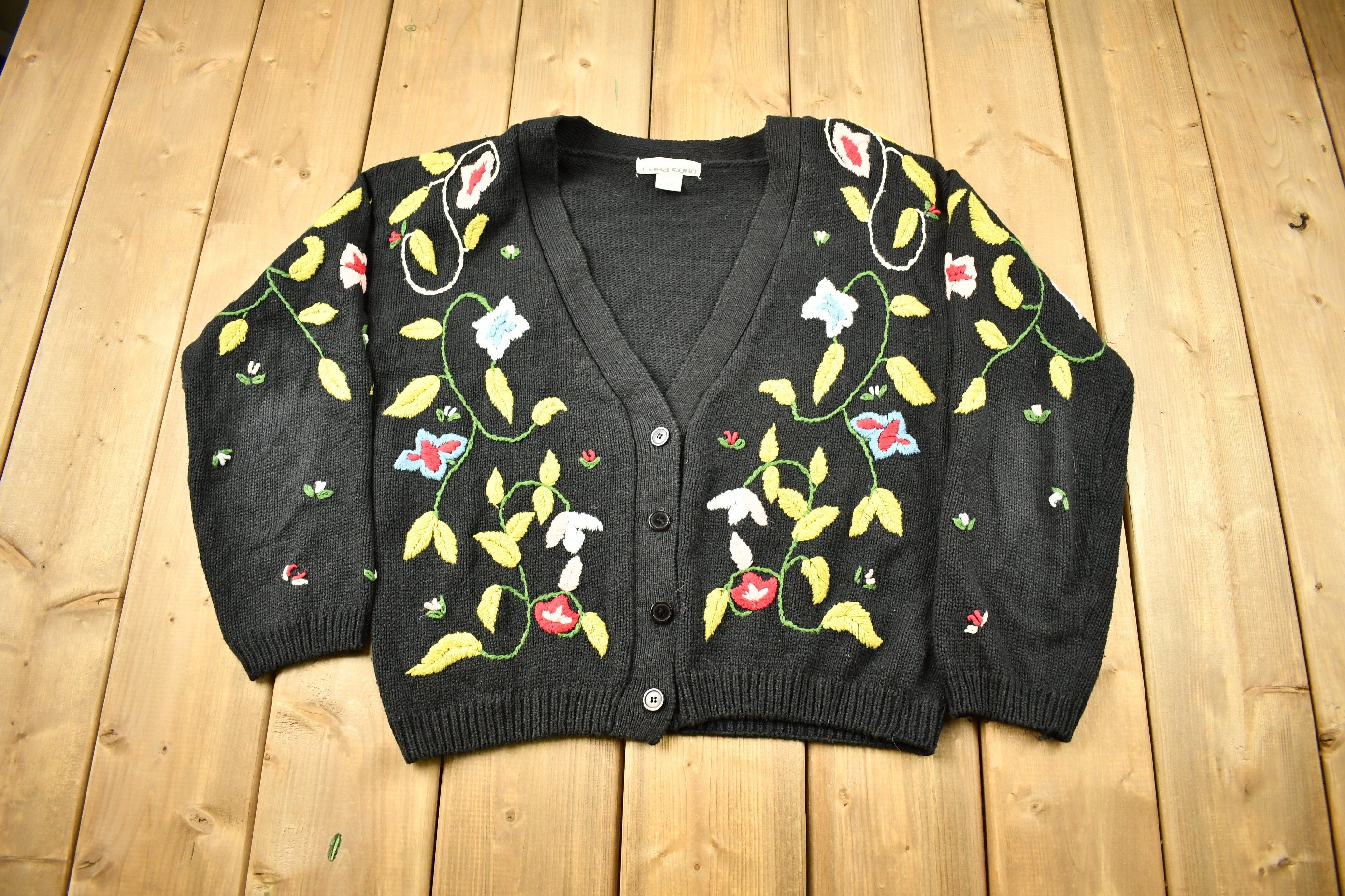 Vintage 1990s Floral Embroidered Cardigan Sweater