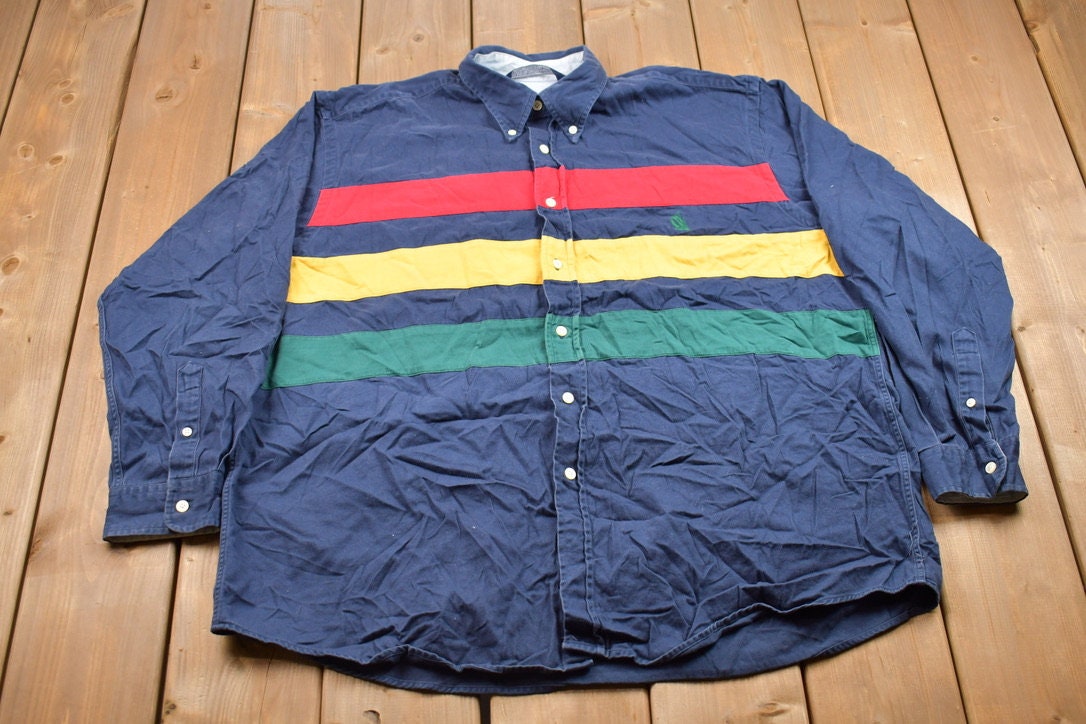 Vintage 1990s Nautica Striped Button Up Rugby Shirt