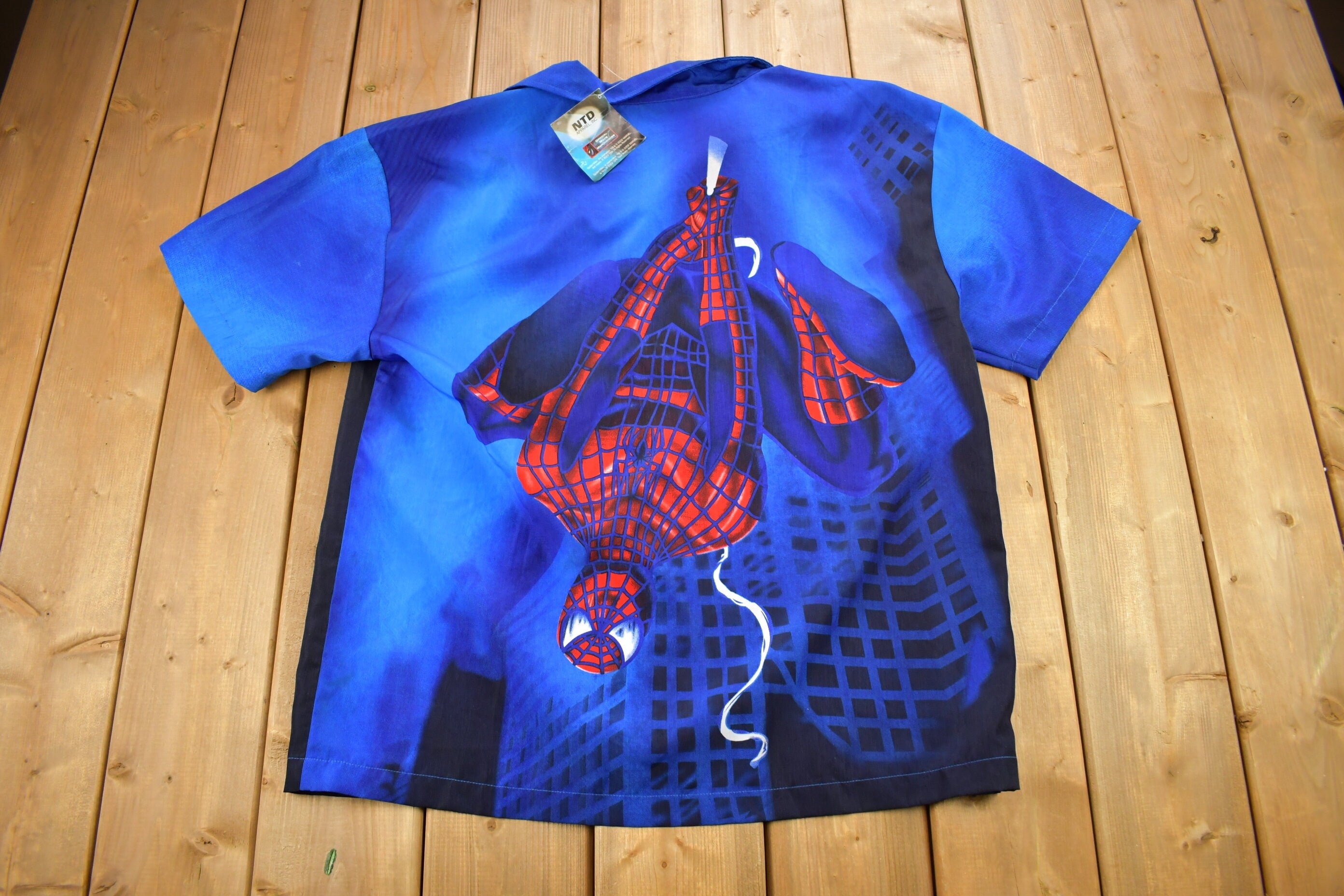 Vintage 2002 New With Tags Spiderman All Over Print Button Up T-Shirt