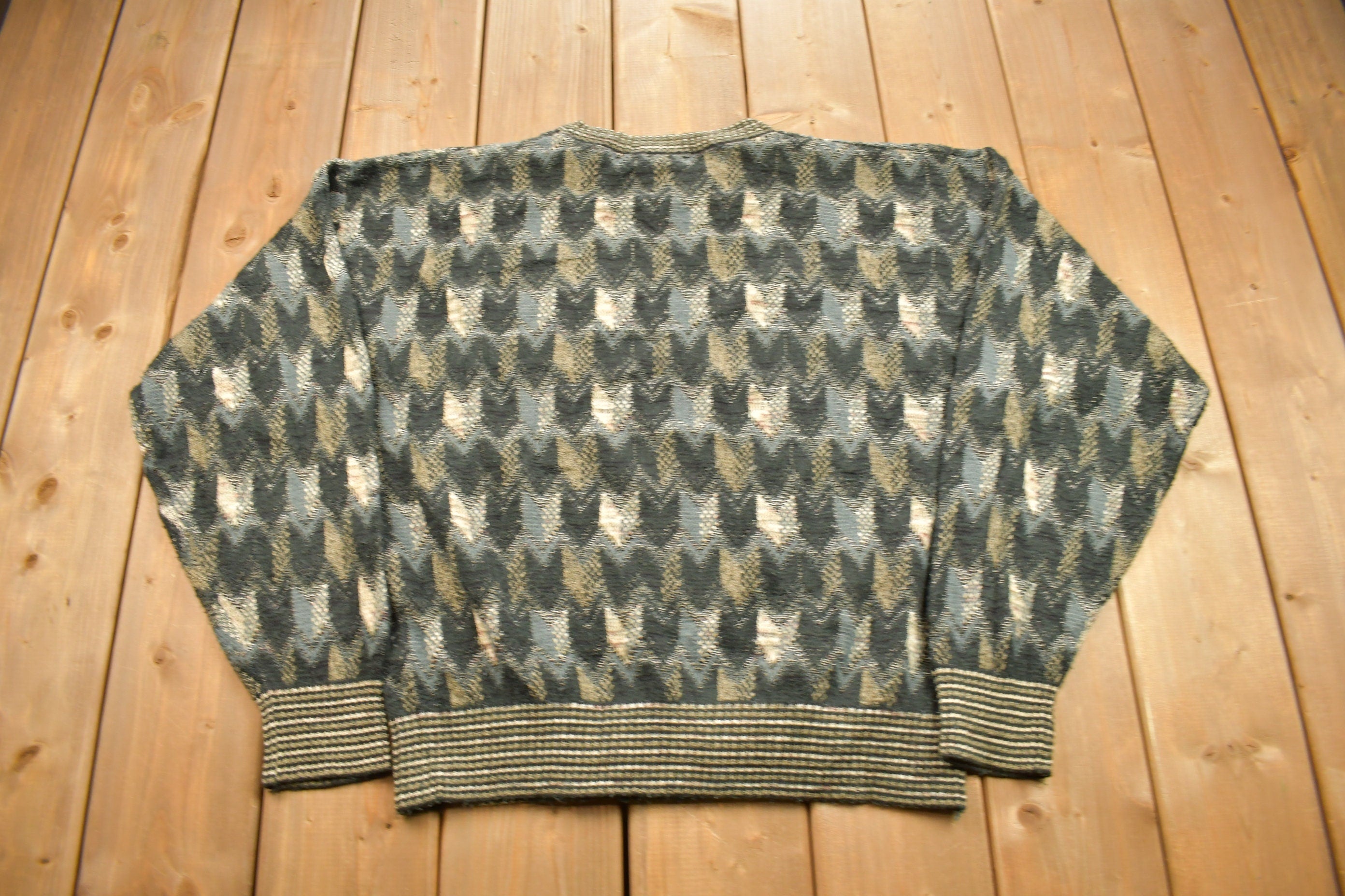 Vintage 1990s TSA USA Knitted Crewneck Sweater  Vintage 90s Crewneck  All Over Pattern  Colorful Sweatshirt  Abstract Pattern