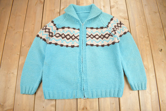 Vintage 1950s Hand-Knit Cowichan Sweater / Wool / True Vintage / Outdoorsman / Heavy Weight / Size M / YKK Zipper