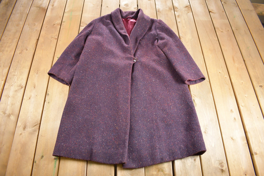 Vintage 1980s Purple Wool Full Length Over Coat