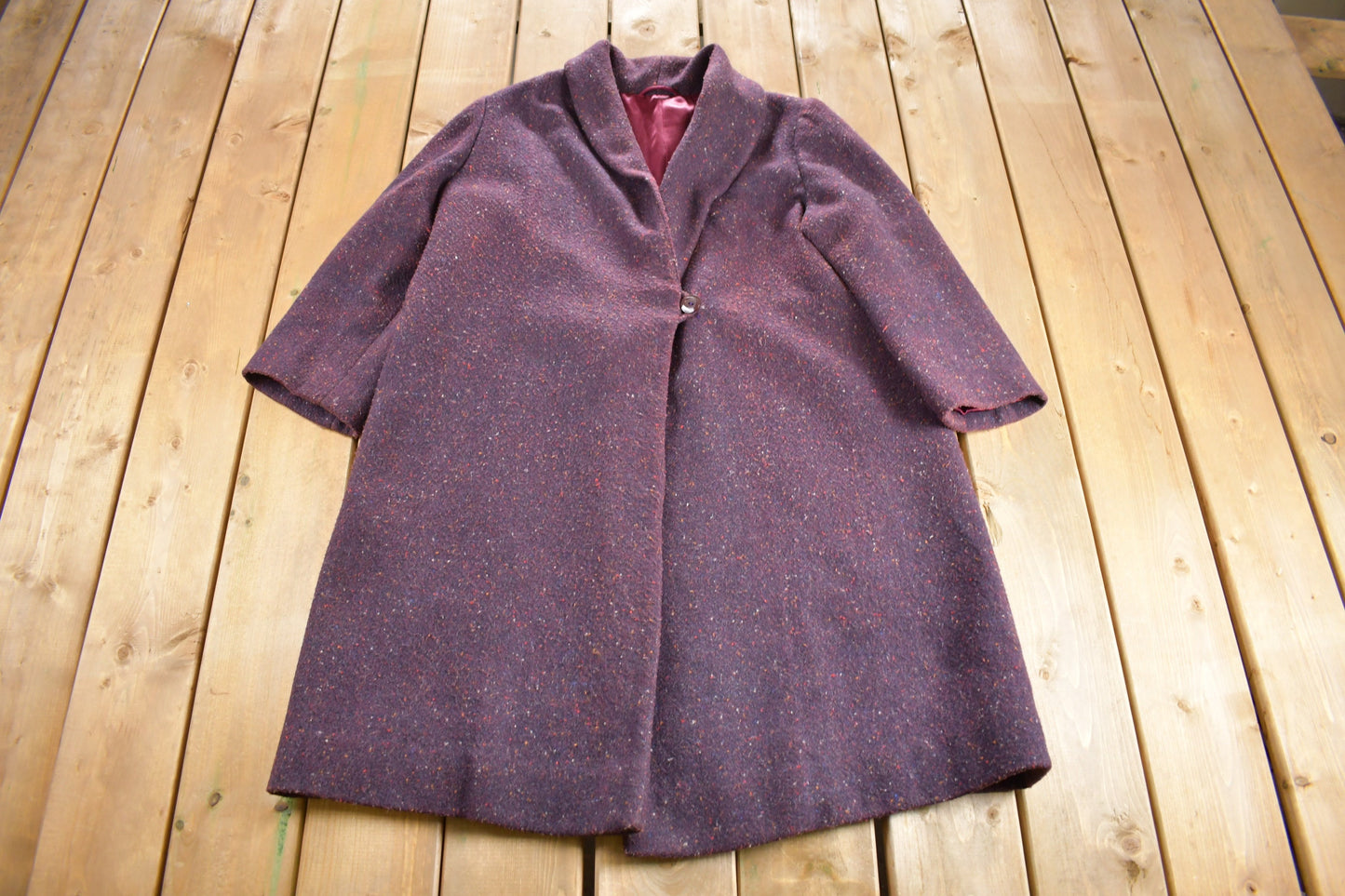 Vintage 1980s Purple Wool Full Length Over Coat / Long Coat / Vintage Wool Coat / Streetwear / Women's Jacket /