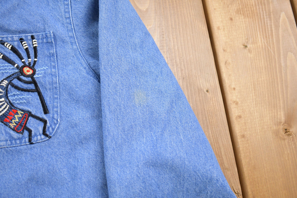 Vintage 1990s Passion-1 Embroidered Denim Jacket / 1980s Jacket / Vintage Denim / Vintage Jean Jacket / Trucker Jacket / Zip Up Jacket