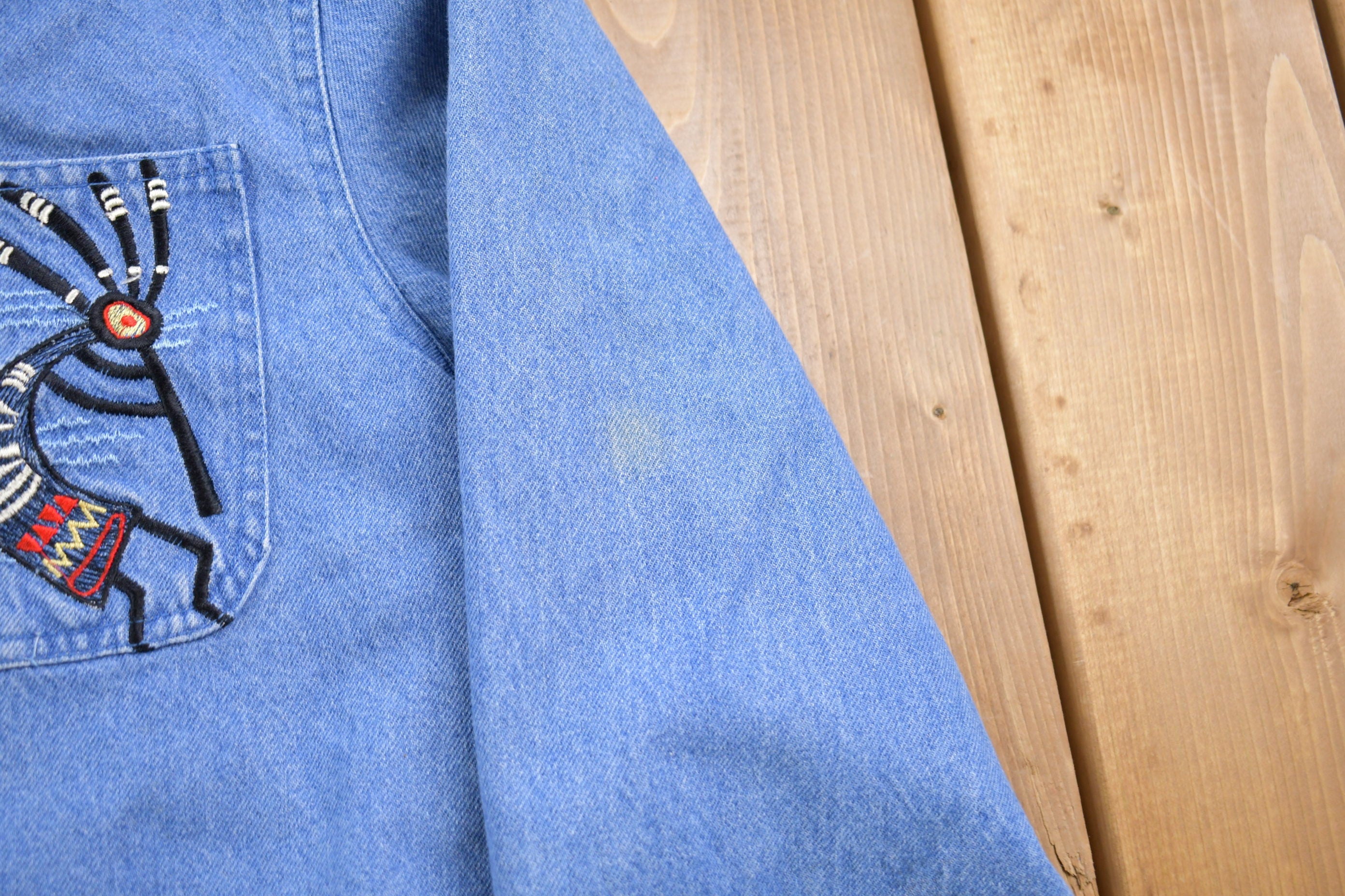 Vintage 1990s Passion-1 Embroidered Denim Jacket / 1980s Jacket / Vintage Denim / Vintage Jean Jacket / Trucker Jacket / Zip Up Jacket