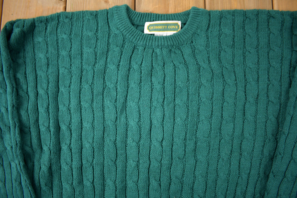 Vintage 1990s Quissett Cove Green Cable Knit Crewneck Sweater