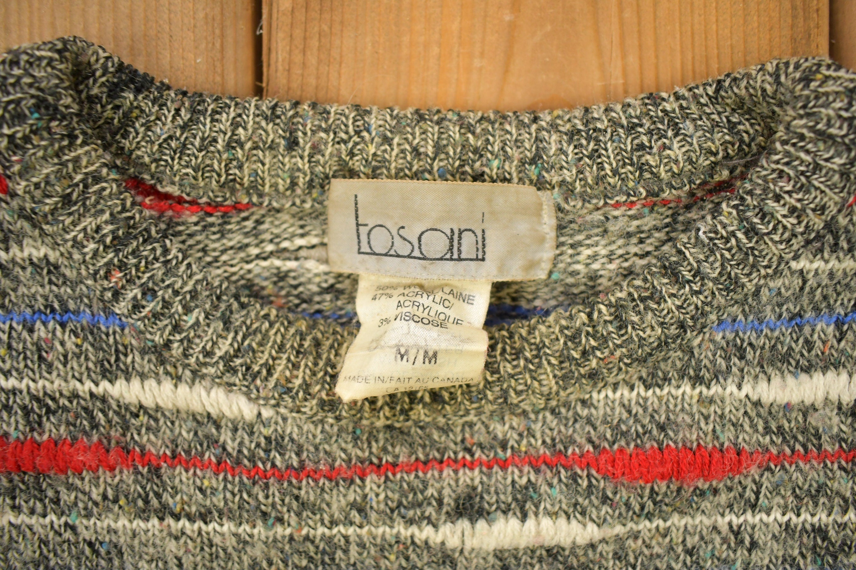 Vintage 1990s Tosani Striped Knitted Crewneck Sweater  Vintage 90s Crewneck  All Over Pattern  Colorful Sweatshirt  Abstract Pattern