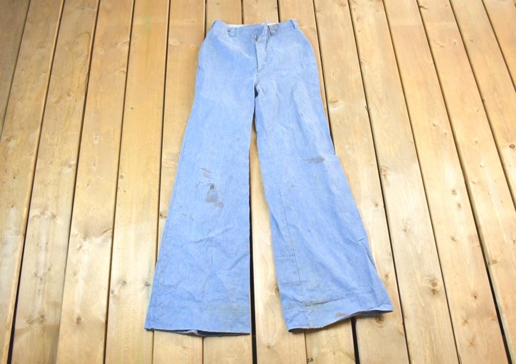 Vintage 1960s Bell Bottom Denim Jeans Size 24 x 34 Made In USA