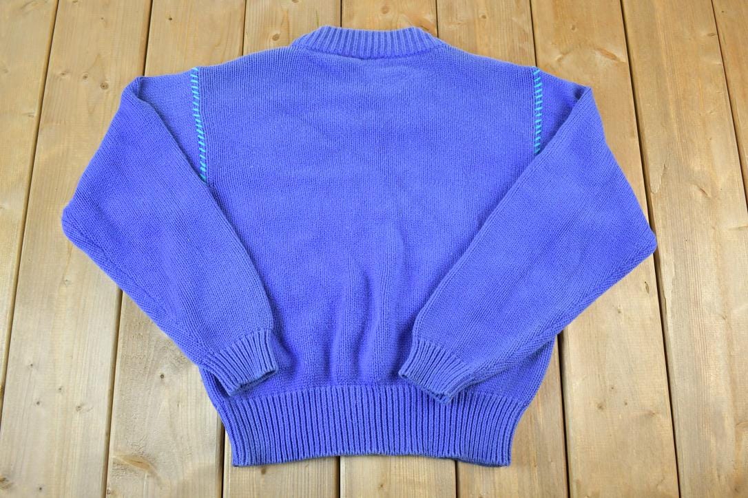 Vintage 1990s Liz Sport Floral 3D Colored Cable Knit Crewneck Sweater / Vintage 90s Crewneck / Abstract Patterns / Streetwear