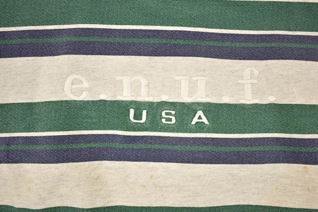 Vintage 1990s Enuf International Striped Embroidered Crewneck Sweatshirt Women's XL Cropped  Made In USA  90's Destination Sweater