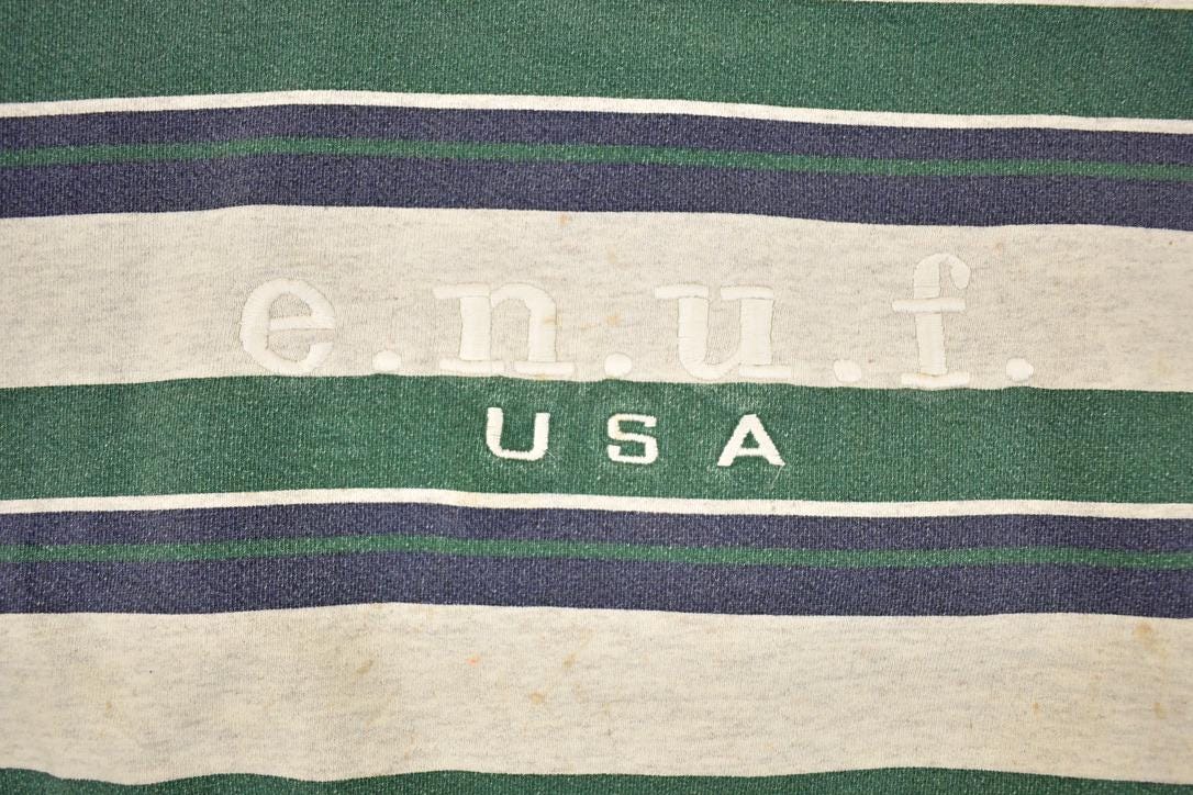 Vintage 1990s Enuf International Striped Embroidered Crewneck Sweatshirt Women's XL Cropped  Made In USA  90's Destination Sweater