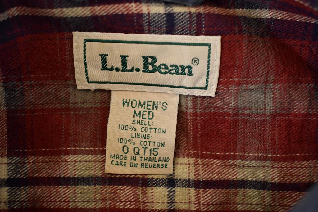 Vintage 1990s LL Bean Plaid Lined Denim Button Up Shirt Women's L