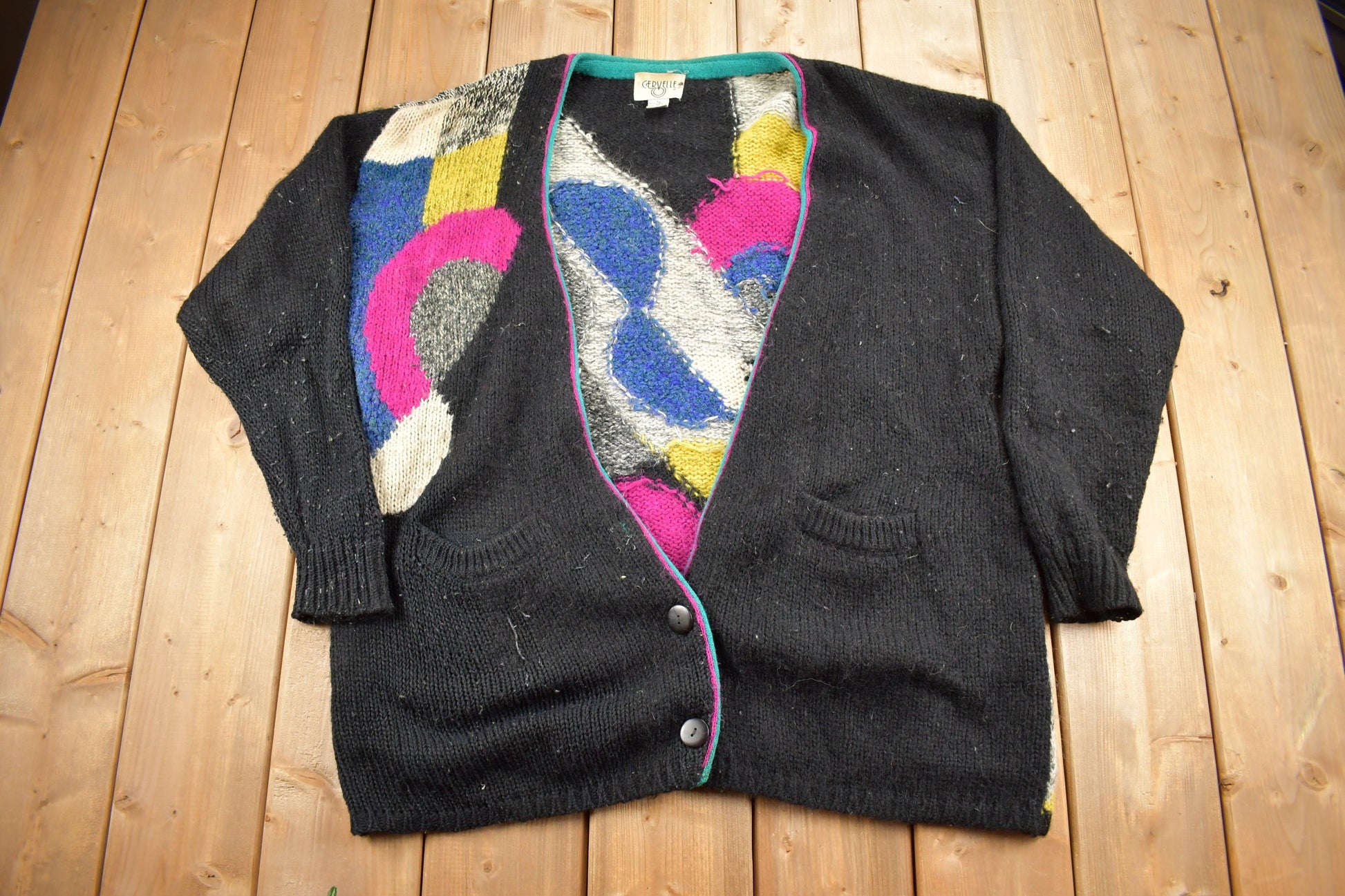 Vintage 1990s Cervelle Abstract Pattern Knit Cardigan Sweater