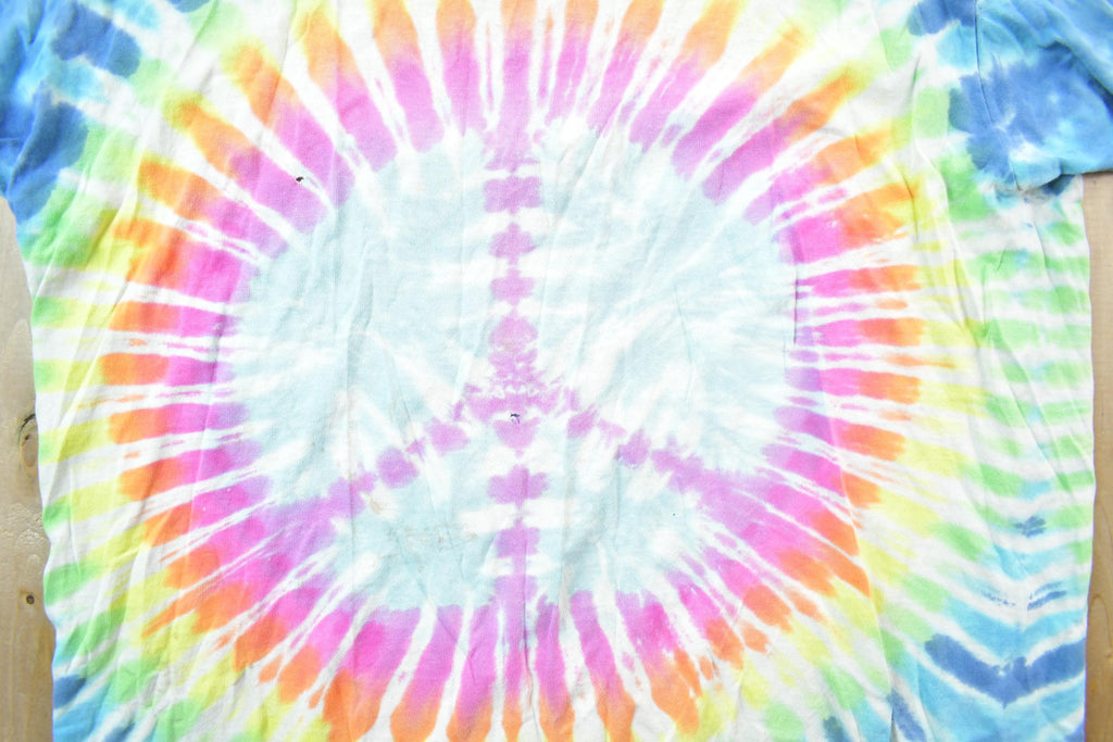 Vintage 1990s Distressed Peace Sign  Tie Dye Graphic T-Shirt  Vintage T Shirt  Streetwear  Graphic Tee  Single Stitch  Made In USA