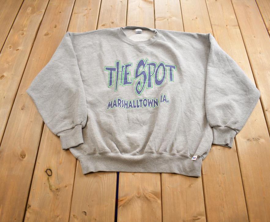 Vintage 1990s The Spot Marshalltown Iowa Russell Athletics Souvenir Crewneck Sweatshirt Made In USA
