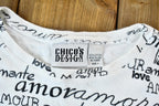 Vintage 1990s Chico's Design Ribbed Long Sleeve All-Over-Print Languages of Love Graphic T-Shirt