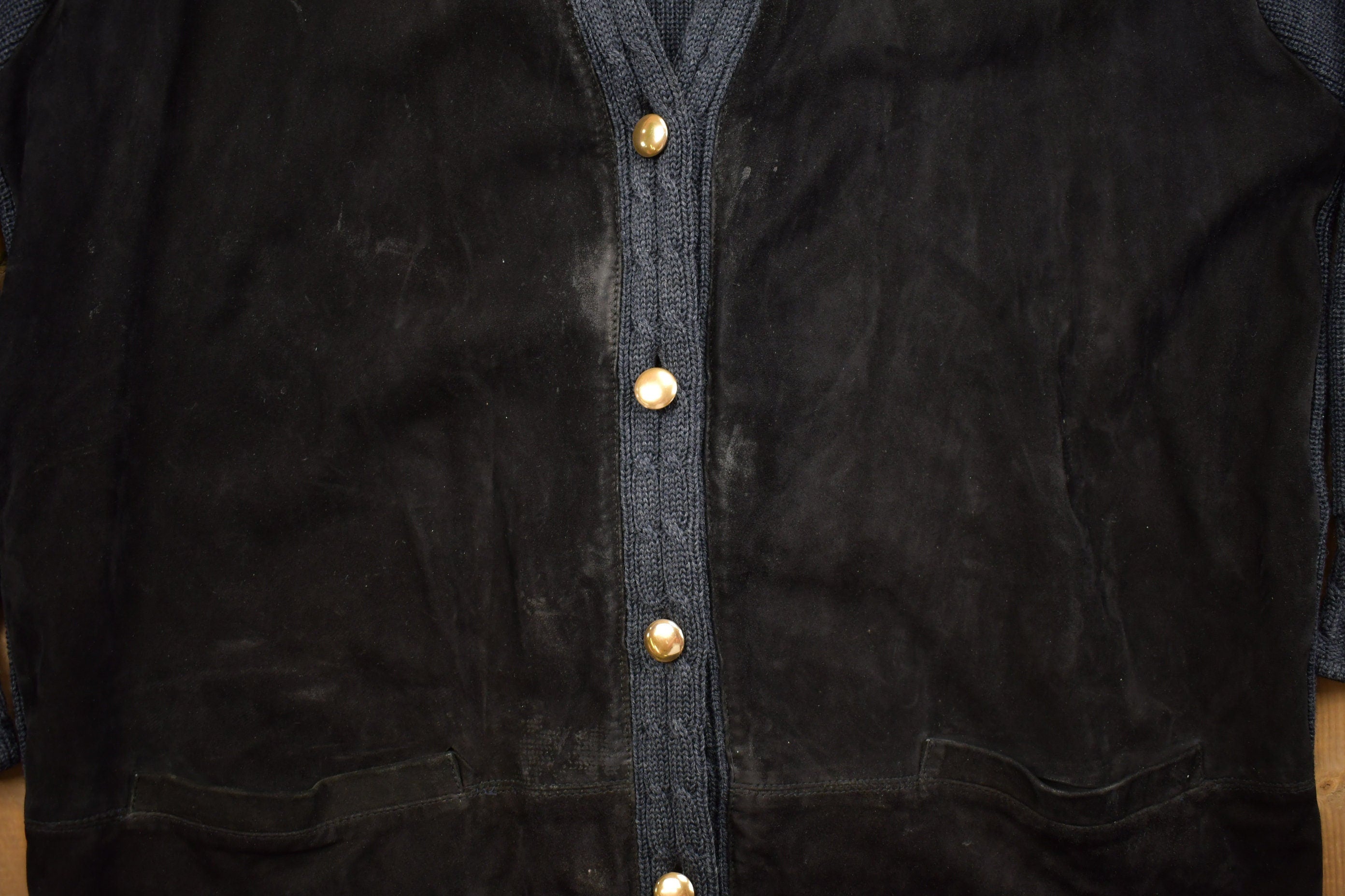 Vintage 1980s Giacomo Firenze Suede Leather Knit Cardigan Sweater
