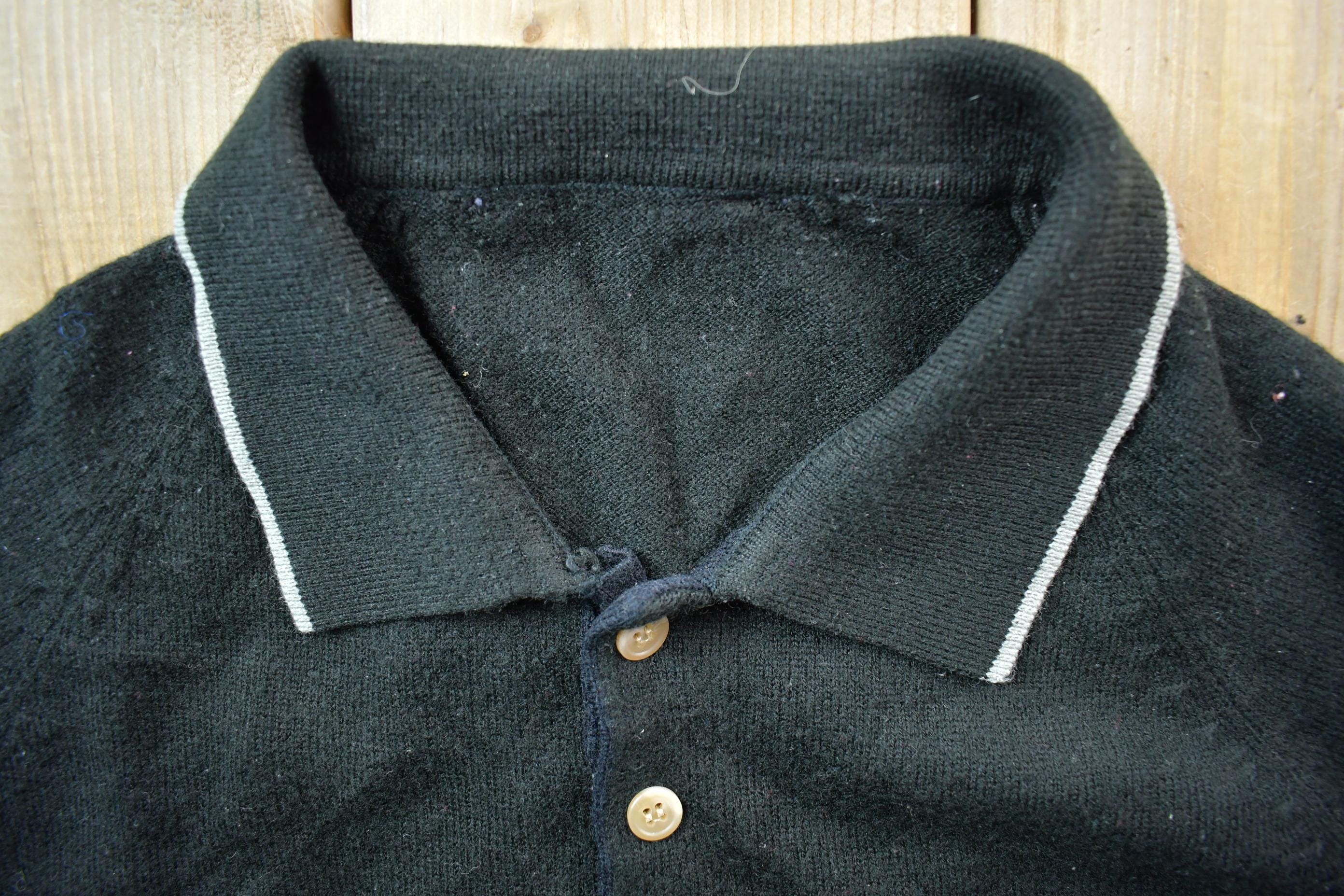 Vintage 1980s Black 3 Button Striped Pocket Collared Shirt