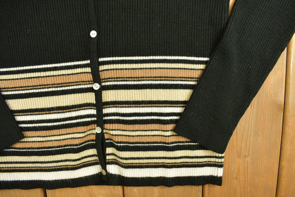 Vintage y2k Womens Black Stripy Knitted Cardigan Sweater