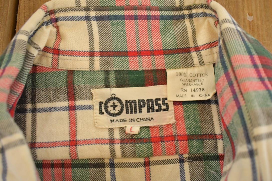 Vintage 1990s Compass Plaid Button Up Shirt Men's M / 90's Rugged Polo