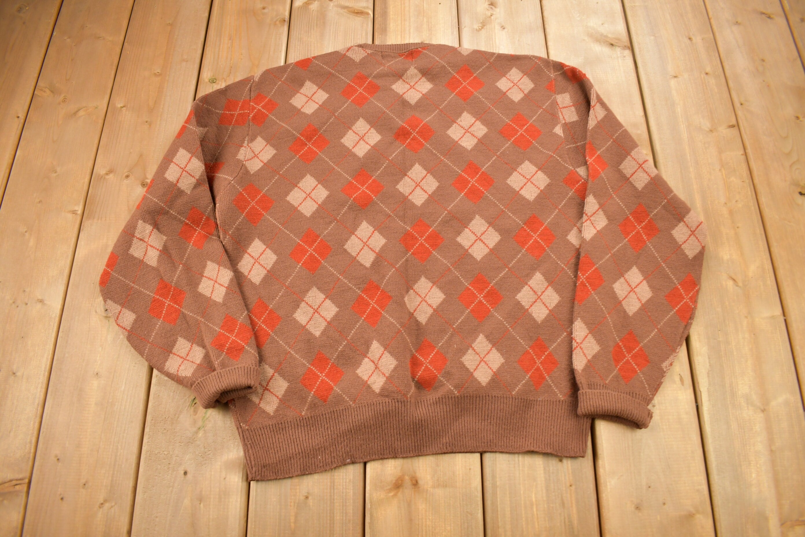 Vintage 1970s Christopher Michael Argyle Knitted Crewneck Sweater  Vintage 80s Crewneck  All Over Pattern  Colorful Sweatshirt