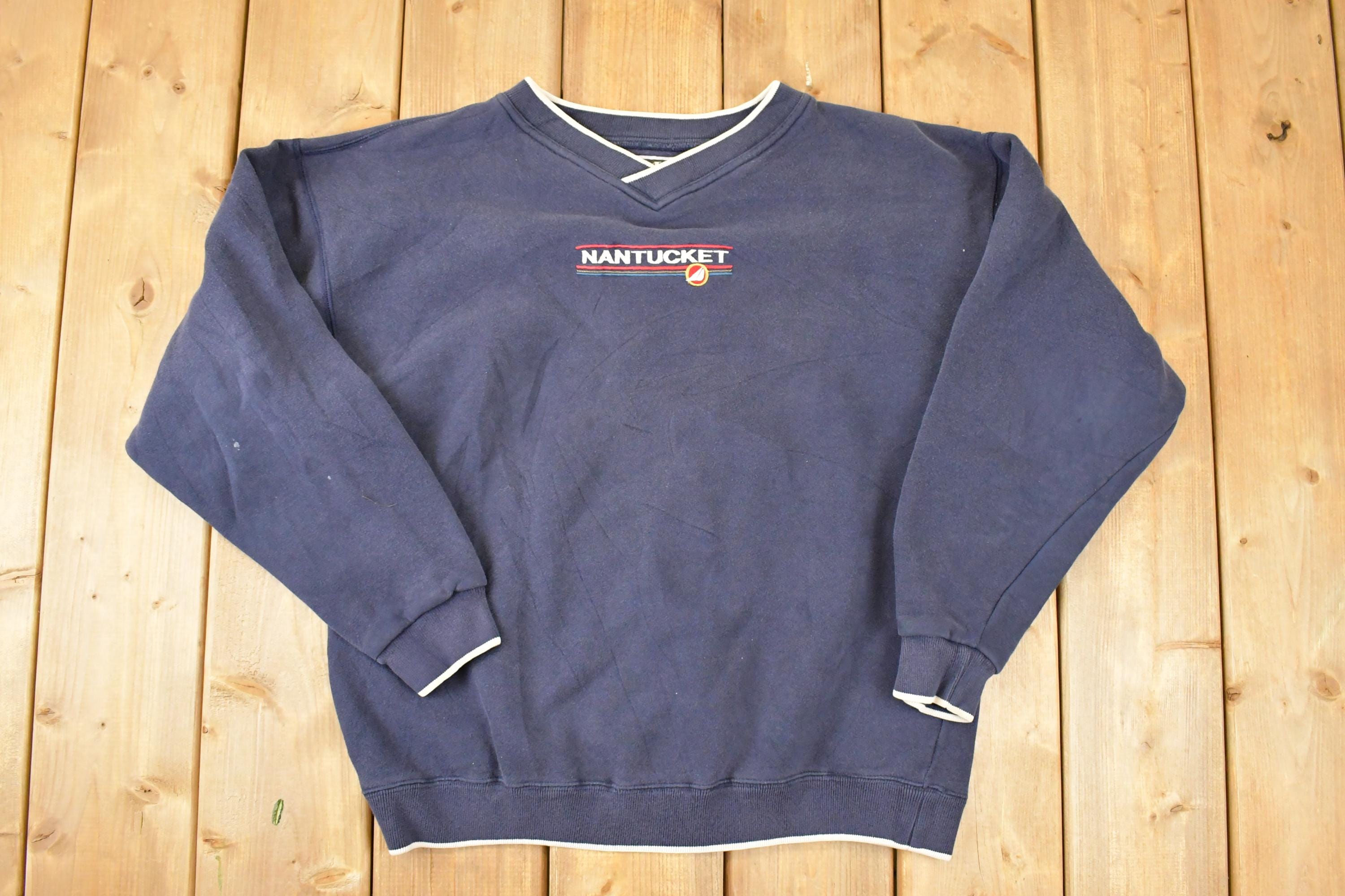 Vintage 1990s Nantucket Embroidered V Neck Sweatshirt Men's L