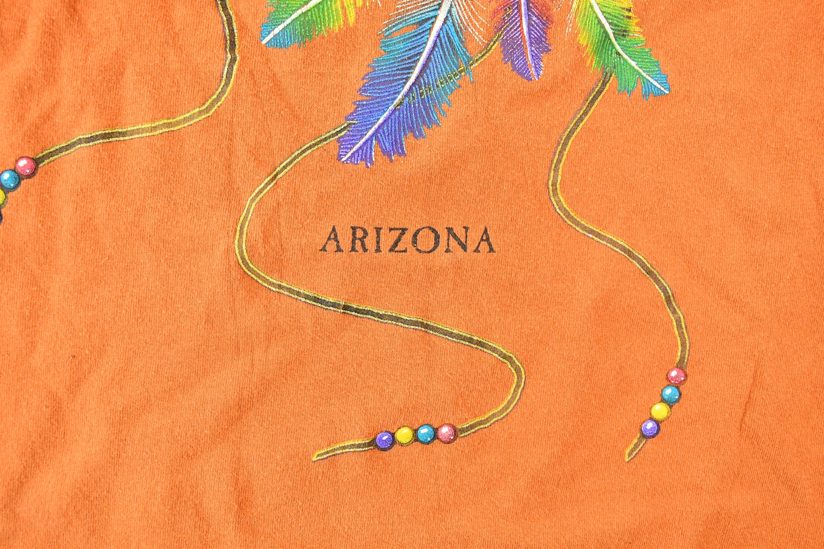 Vintage 1990s Orange Souvenir Arizona USA Feather and Bead Horse Travel T-Shirt