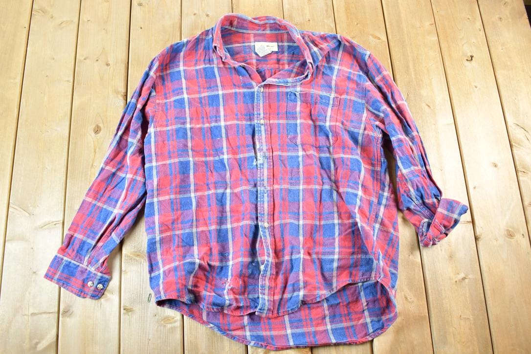 Vintage 1990s Eddie Bauer Plaid Button Up Shirt Mens L