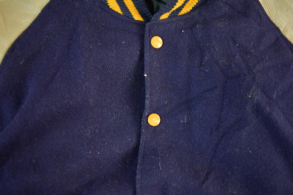 Vintage 1970s Wool Letterman Jacket: Leather Sleeves, Size 42