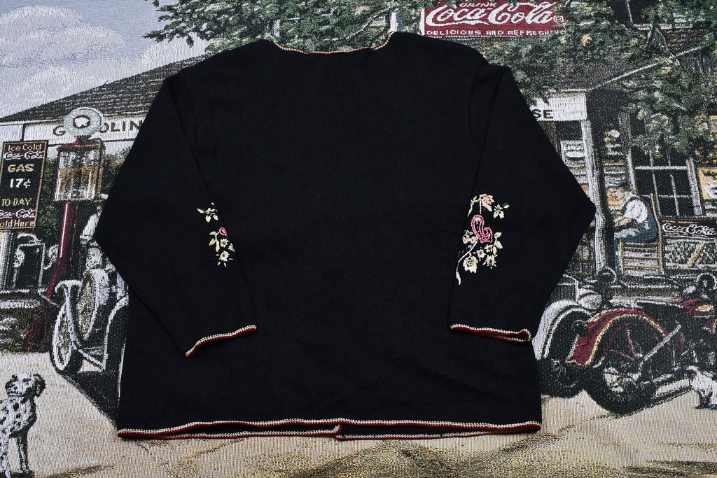 Vintage 1990s Floral Knit Cardigan Button Up Sweater
