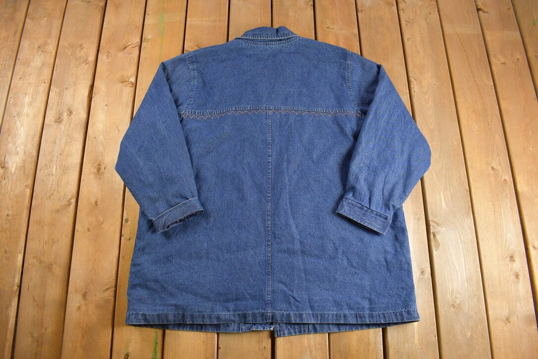 Vintage 1990s Aztec Western Denim Jean Jacket