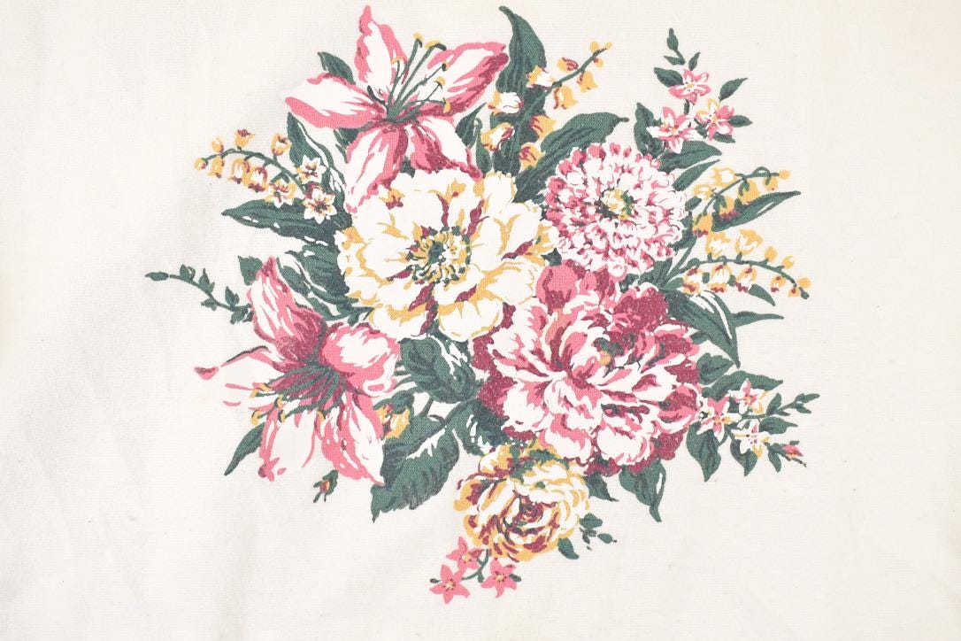 Vintage 1990s Basic Editions Floral Graphic Print Double Collar Crewneck Sweatshirt Womens L